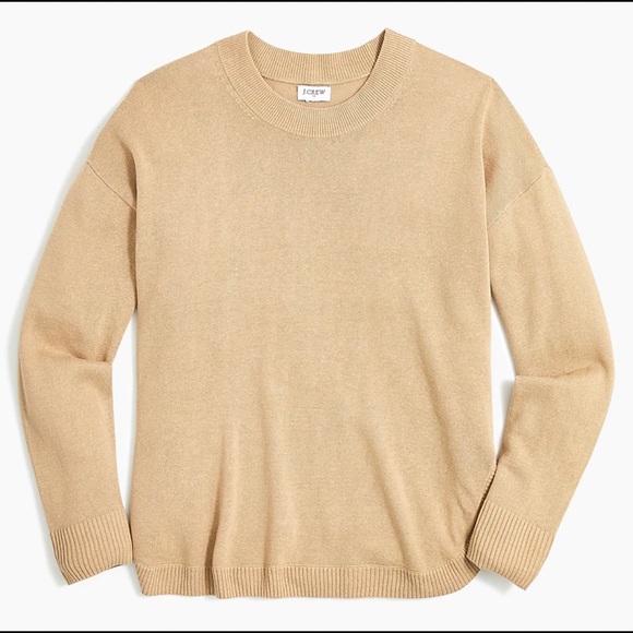 NWT J. Crew Linen Blend Curved Hem Sweater in Light Khaki - Picture 3 of 7